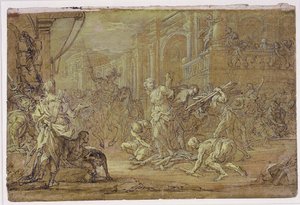 Clorinda zachrání Sofronii a Olinda před požárem v Jeruzalémě od Sebastiano Conca