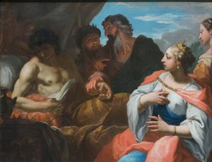 Anthiocus navštívený lékařem v přítomnosti Seleuka a Stratonice, konec 17. století (olej na plátně) od Sebastiano Ricci