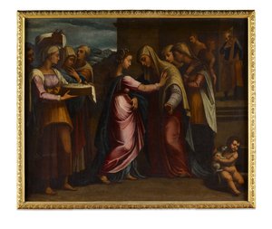 Navštívení (olej na plátně) od Sebastiano del (c.1485-1547) (after) Piombo