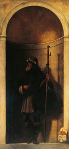 St Sinibald, dekorace z varhanních dveří, ca 1509, Sebastiano del Piombo (asi 1485-1547), olej na plátně, 293x137 cm, Kostel San Bartolomeo, Benátky, Itálie
