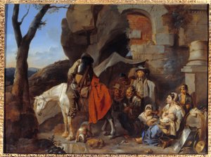 Zastavení vojáků, dříve nazývané Halte de bohemiens Obraz od Sebastiena Bourdona (1616-1671) Slunce 17. století. 0,43x0,58 m od Sébastien Bourdon