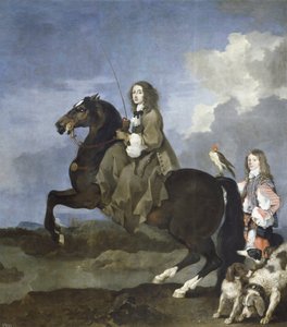 Portrét Kristýny Švédské na koni (1626-1689), královny Švédska - Christiny Švédské (1626-1689) na koni - obraz Sebastiena Bourdona (1616-1671) od Sébastien Bourdon