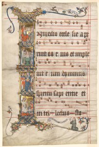List z Wettingerova graduálu: Historická iniciála (I) se scénami ze života sv. Augustina od Second Master of the Wettinger Gradual