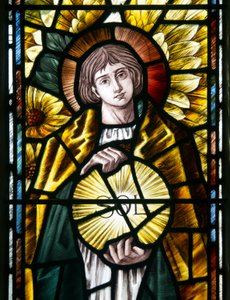 Detail archanděla St Uriel, kolem roku 1890 (vitráže) od Selwyn Image