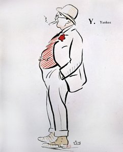 Cartoon of American in "" Alphabet of Sem"" (1863 - 1934), Y jako Yankee, n. d., 20. století.