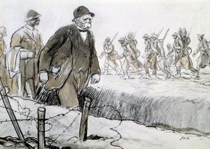 První světová válka: Portrét Clemenceaua (1841-1929) v pouzdře při návštěvě fronty. Kresba Georgese Goursat dit Sem (1863-1934) od Sem