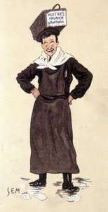 Prodejce ústřic z obchodu Prunier. Chromolitografie signovaná SEM (1863 - 1934).