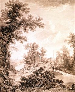 Pohled na připojitelný obelisk v Gatčině, vyrytý Ivanem Dmitrievičem Teleginem (nar. 1779), kolem 1800 (lept s rytinou)