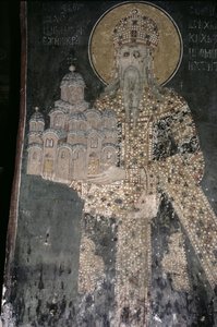 Král Štěpán Uros II Milutin (r.1282-1321) s modelem kostela, 1311-21