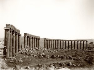 Oválné sloupové náměstí ze severozápadu, Jerash, 1867
