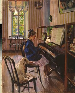 U klavíru - obraz Sergeje Arsenyeviče Vinogradova (1869-1938), olej na plátně