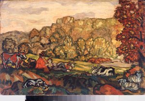Pastorační scéna - obraz Sergeje Jurijeviče Sudejkina (Serge Soudeikine) (1882-1946), olej na plátně, ruské umění počátku 20. století - Primorská státní umělecká galerie, Vladivostok (Rusko) od Sergei Yurevich Sudeikin