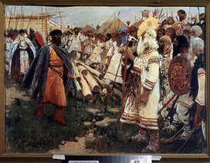 ""Křesťanství a pohanství"" Christianizace Ukrajiny - Alegorie dvou náboženství tváří v tvář - Obraz Sergeje Ivanova (1864-1910) 1909 Regionální muzeum umění, Simferopol