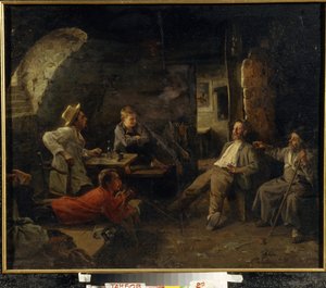 Noční azyl (Dosshouse). Rozhovor mezi obyvateli azylového domu. Obraz Sergeje Ivanoviče Krivoluckého (1869-1922), olej na plátně od Sergey Ivanovich Krivolutsky