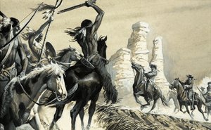 Překvapivé střetnutí dvou průzkumných skupin, jedné indiánské a druhé americké kavalerie. od Severino Baraldi