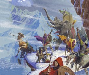 Hannibal (247-183 př. n. l.) přechází Alpy (kvaš na papíře) od Severino Baraldi