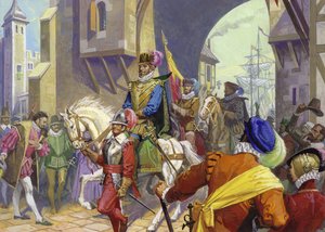Sir Francis Drake přijíždí do Plymouthu (kvaš na papíře) od Severino Baraldi