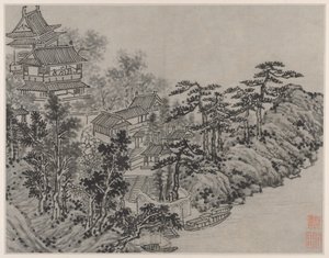 Dvanáct pohledů na Tiger Hill, Suzhou: Cloud-Climbing Pavilion od Shen Zhou