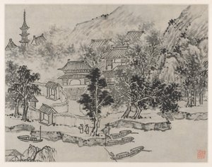 Dvanáct pohledů na Tiger Hill, Suzhou: Pohled do dálky na Tiger Hill z kotviště kanálu, po roce 1490.