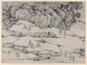 Dvanáct pohledů na Tiger Hill, Suzhou: The Nodding Stone Terrace, Tiger Hill a Thousand-Man Seat od Shen Zhou