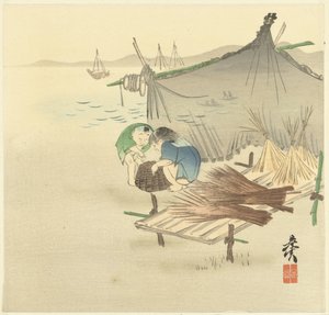 Děti u rybářské sítě od Shibata Zeshin