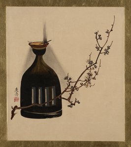 Lakované obrazy různých předmětů: Švestková ratolest s olejovou lampou, 1882. od Shibata Zeshin