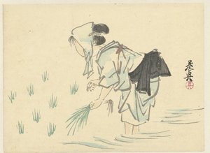 Žena sázející rýži od Shibata Zeshin