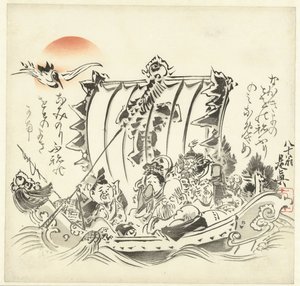 Sedm bohů štěstí s mořskou nemocí od Shibata Zeshin