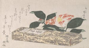 Květ kamélie a Yokan druh fazolového želé zabalené v bambusové kůži, 1811., 1811. od Shinsai