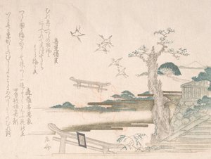 Spring Rain Collection Harusame shu, sv. 2: Jeřáby ve svatyni Tsurugaoka Hachimango v ..., 1810.