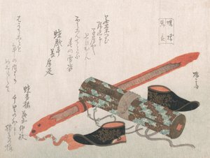 Meč, boty a svitek, představující čínského válečníka Choryo, 19. stol., 19. stol.