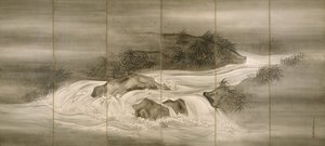 Říční krajina se světlušky, 1874 od Shiokawa Bunrin