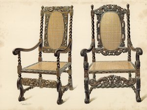 Židle, majetek P Macquoida; Židle, majetek Arthura S Copea (chromolitho) od Shirley Charles Llewellyn Slocombe