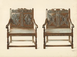 Oak Double Chairs (Welsh), majetek H Clarence Whaite (chromolitho) od Shirley Charles Llewellyn Slocombe