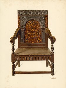 Oak Intarzované křeslo, majetek slečny Dorothy Chune Fletcher (chromolitho) od Shirley Charles Llewellyn Slocombe