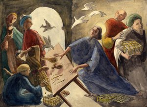 Kristus vyhazuje obchodníky z chrámu, c1950. od Shirley Markham