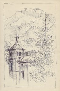 Kostel a hory, Itálie, c1950. od Shirley Markham