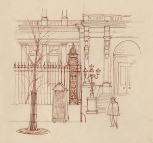Četník mimo klasickou budovu, Paříž, 1951.