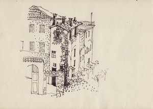 Dům s mansardovou střechou, Itálie, c1950. od Shirley Markham
