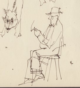 Studie sedícího muže a psa, c1950. od Shirley Markham