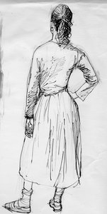 Stojící žena při pohledu zezadu, c1950.