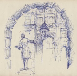Socha Joshuy Reynoldse na Royal Academy, Londýn, c1950. od Shirley Markham