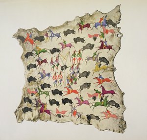 Lov bizonů (pigment na losí kůži) od Shoshone Katsikodi School