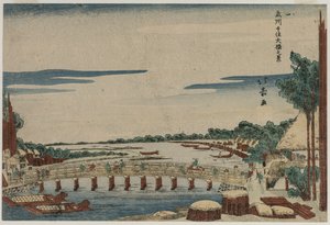 Pohled na Velký most v Senju v provincii Musashi, c. 20. léta 19. století.