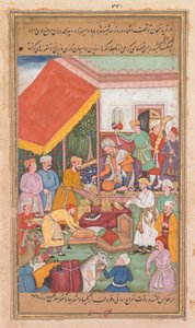 Timur rozdává dary od svého vnuka, prince z Multanu, ze Zafar-namy..., 1598-1600. od Shravana