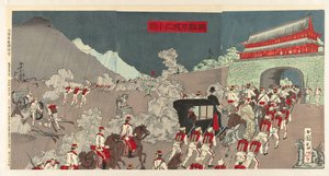 Generálmajor Ôshima porazí nepřítele Songhwanem Ôshima shôsa Seikan o yaburu no zu od Shunsai Toshimasa