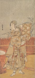 Herec Sawamura Sojuro III Drží kus brokátu, konec 18. století. od Shunsho