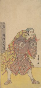 Pátý Ichikawa Danjuro jako nositel Kago stojící poblíž mílové pošty, ca. 1783-84. od Shunsho