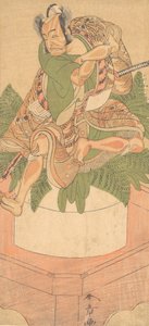 Čtvrtý Ichikawa Danjuro jako sluha Yakko sedící na velkém dortu Mochi..., 1772. od Shunsho