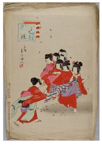 Dívčí tanec ze série Dětské zvyky a způsoby, cca 1896-1897 (dřevěný blok na papíře) od Shuntei Miyagawa